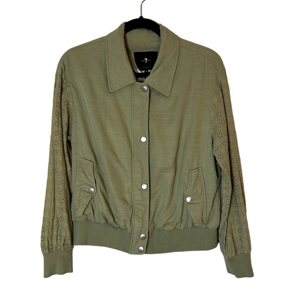 7 for All Mankind Embroidered Eyelet Sleeve Bomber Jacket - Picture 2 of 10